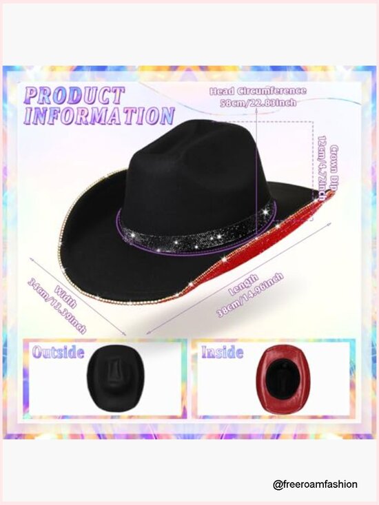 Rhinestone Cowboy Hat with Diamond Fringe CowHat Cosplay Wedding